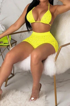 Solid Color Mesh Sequined Glittery Bikini & Shorts 23 Solid Color Mesh Sequined Glittery Bikini & Shorts -Clothing Outlet Store H22032813 YE 2 830520fc 1b71 4b5d 9b2c d20383c14037