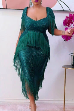 Sequined Luxe Tassel Irregular Midi Dress -Clothing Outlet Store H22041154 GR 2 7e29dcb8 8c5a 4f53 a22b 579818650abf