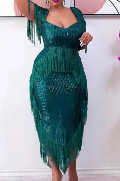 Sequined Luxe Tassel Irregular Midi Dress -Clothing Outlet Store H22041154 GR 3 f192b5f6 eedb 4a81 9226 fbf41fb8495f
