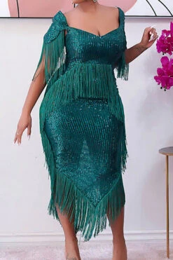 Sequined Luxe Tassel Irregular Midi Dress -Clothing Outlet Store H22041154 GR 4 e08ee88c 2be0 4792 aefa 1e383d87a982