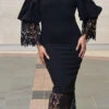 Lace Patchwork Off Shoulder Glamorous Midi Dress