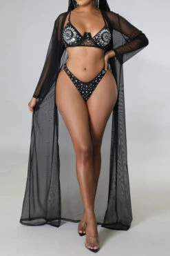 Crystal Glitter Feminine Underwired Three Pieces