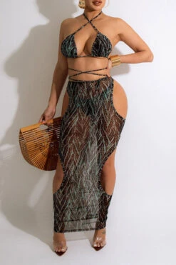 Abstract Print Strappy Modern Cutout Three Pieces