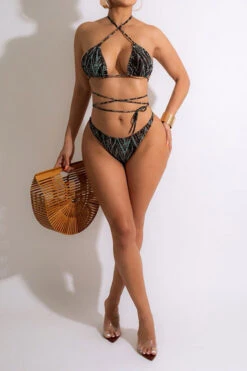 Abstract Print Strappy Modern Cutout Three Pieces -Clothing Outlet Store H22050358 BK 3