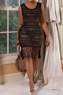 Solid Color Crochet Cutout Sophisticated Tassel Beachwear -Clothing Outlet Store H22050359 BK 1 4e765ea7 9bc4 40cc 9491 8348fa6e44d8