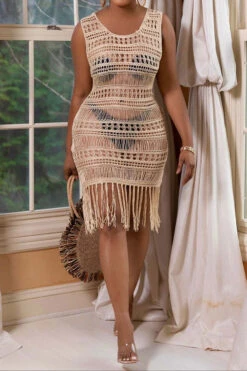 Solid Color Crochet Cutout Sophisticated Tassel Beachwear -Clothing Outlet Store H22050359 BR 1 c9f357a7 3066 4040 890d c9efba5296fb