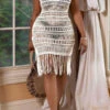 Solid Color Crochet Cutout Sophisticated Tassel Beachwear