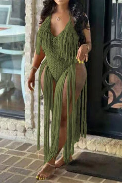 Solid Color Backless Romantic Crochet Cutout Tassel Beachwear -Clothing Outlet Store H22050361 AG 3