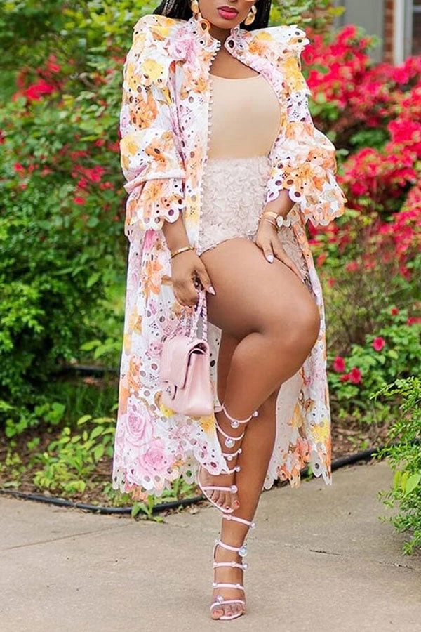 Floral Print Lace Stylish Single Breasted Midi Dress 2 Floral Print Lace Stylish Single Breasted Midi Dress - Image 2