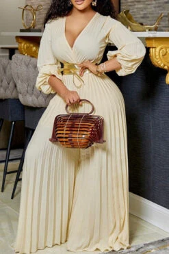 Solid Color On-trend Pleated Wide Leg Jumpsuit With Belt -Clothing Outlet Store H22061453 AP 1