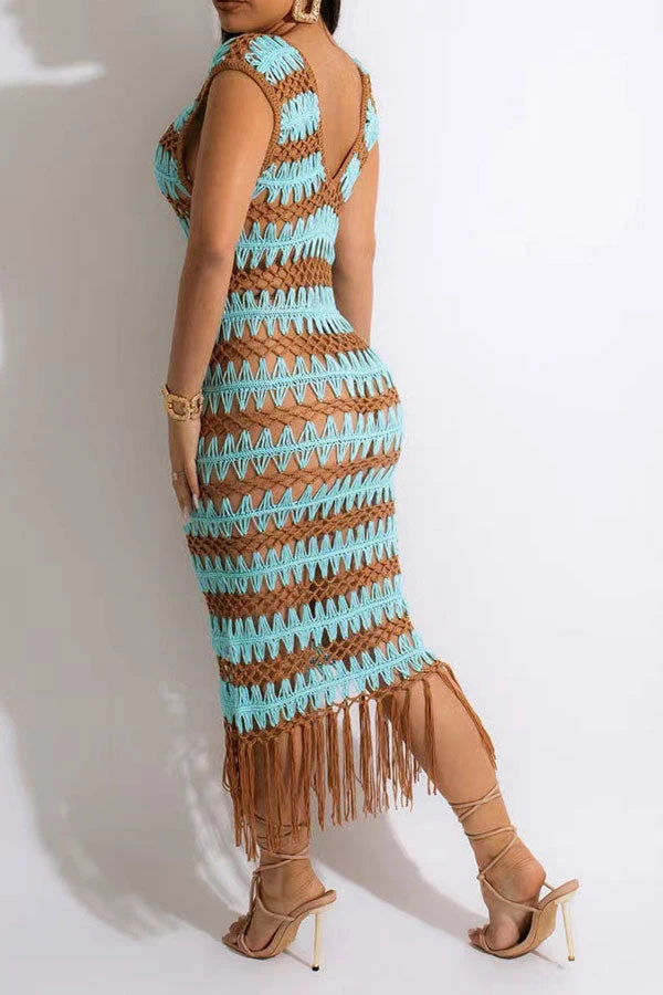 Wavy Lines Crochet Cutout Stunning Tassel Midi Dress Beachwear 13 Wavy Lines Crochet Cutout Stunning Tassel Midi Dress Beachwear - Image 13