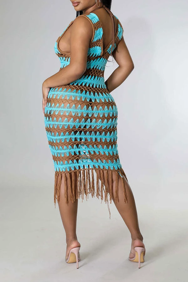 Wavy Lines Crochet Cutout Stunning Tassel Midi Dress Beachwear 10 Wavy Lines Crochet Cutout Stunning Tassel Midi Dress Beachwear - Image 10