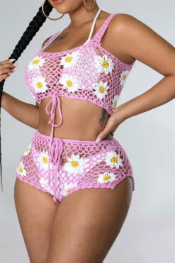 Flower Pattern Pretty Crochet Cutout Drawstring Pant Suit Beachwear -Clothing Outlet Store H22061461 PI 2 5b64744a 928f 46d1 9aaa e4826e98df33