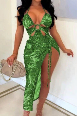 Ripple Print Feminine O-Ring Cutout Lace-Up Three Pieces -Clothing Outlet Store H22061464 GR 1 5fbf4b83 e9e6 4421 9e0a 03ae45b77152