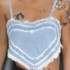 Heart Pattern Sweet Tassel Crop Denim Vest