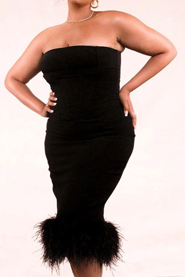 Black Stunning Feather Patchwork Bodycon Midi Dress 4 Black Stunning Feather Patchwork Bodycon Midi Dress - Image 4