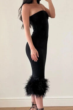 Black Stunning Feather Patchwork Bodycon Midi Dress 10 Black Stunning Feather Patchwork Bodycon Midi Dress -Clothing Outlet Store H22062038 BK 5