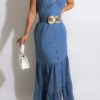 Denim Glamorous Button Decor Tiered Maxi Dress