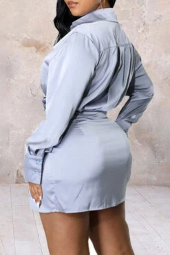 Solid Color On-trend Ruched Irregular Mini Dress -Clothing Outlet Store H22071158 AS 2