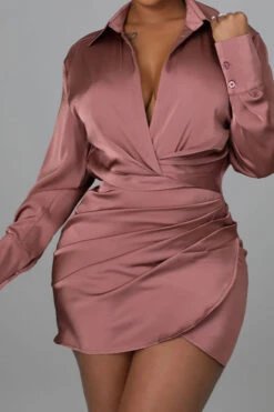 Solid Color On-trend Ruched Irregular Mini Dress -Clothing Outlet Store H22071158 DP 3