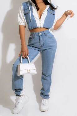 Blue Print Patchwork Casual Hooded Pant Suit -Clothing Outlet Store H22071439 WH 1 e5f060d5 6d45 4c0d a85f 6b44d9d624f8