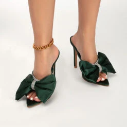 Bowknot Girly Rhinestone Decor Pointed Toe Sandals -Clothing Outlet Store H22072725 GR 4