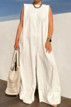 White Laid Back Wide Leg Jumpsuit