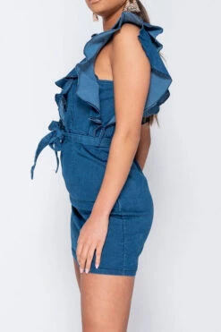 Ruffle Design Stunning Belted Denim Mini Dress -Clothing Outlet Store H22081545 NB 4 21be07a9 13bd 4dce 81b6 a88575fddf25