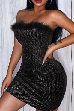 Feather Trim Shimmery Bandeau Mini Dress 10 Feather Trim Shimmery Bandeau Mini Dress -Clothing Outlet Store H22081550 BK 5 77a62917 15f8 44ba b109 d17ad6c3b892