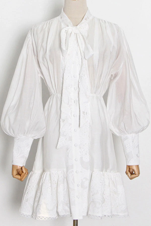 Lace Patchwork Retro Ruffle Hem Mini Dress 3 Lace Patchwork Retro Ruffle Hem Mini Dress - Image 3