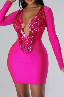 Sequined Tassel Party Backless Bodycon Mini Dress