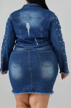 Beaded Decor Elegant Ripped Denim Dress Suit 17 Beaded Decor Elegant Ripped Denim Dress Suit -Clothing Outlet Store H22081998 NB 3