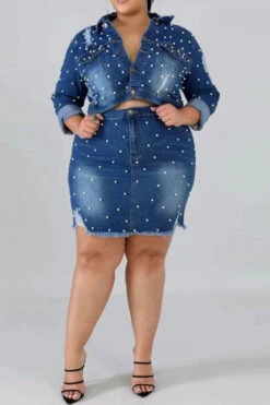 Beaded Decor Elegant Ripped Denim Dress Suit 18 Beaded Decor Elegant Ripped Denim Dress Suit -Clothing Outlet Store H22081998 NB 4