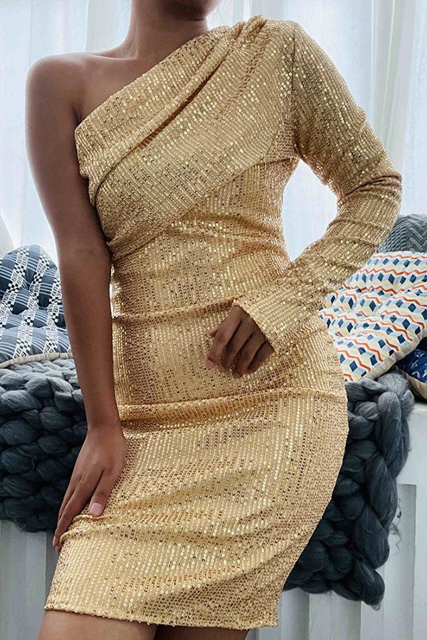 Sequined Sparkly One Shoulder Midi Dress 13 Sequined Sparkly One Shoulder Midi Dress - Image 13
