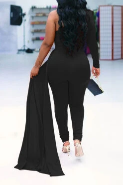 Solid Color One Shoulder Party Ribbons Irregular Jumpsuit -Clothing Outlet Store H22083095 BK 3 25b33ca7 a95f 4e26 ad3d cd4ffd1d22a7