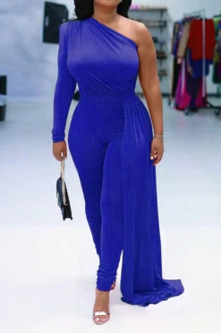 Solid Color One Shoulder Party Ribbons Irregular Jumpsuit -Clothing Outlet Store H22083095 BL 1 55c590ce e0ec 42d8 8c93 16b915f989be