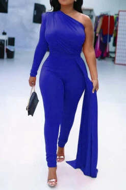 Solid Color One Shoulder Party Ribbons Irregular Jumpsuit -Clothing Outlet Store H22083095 BL 2 8bcb2a4e ff42 4911 b7ec 65482240e52e