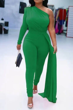 Solid Color One Shoulder Party Ribbons Irregular Jumpsuit -Clothing Outlet Store H22083095 GR 1 562b2749 c27f 4d52 b7b3 bb2e9b10249c