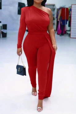 Solid Color One Shoulder Party Ribbons Irregular Jumpsuit -Clothing Outlet Store H22083095 RE 3 03efb6e5 6ff9 4df5 a7bb 6e69fd7c2af3