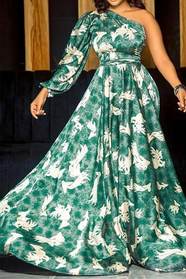 Abstract Print One Shoulder Sweet High Split Maxi Dress 3 Abstract Print One Shoulder Sweet High Split Maxi Dress - Image 3