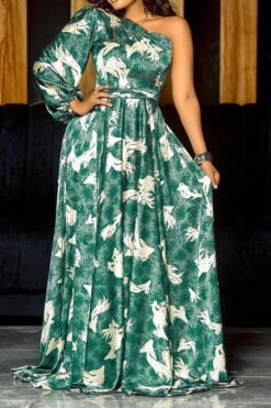 Abstract Print One Shoulder Sweet High Split Maxi Dress 7 Abstract Print One Shoulder Sweet High Split Maxi Dress -Clothing Outlet Store H22091214 GR 2