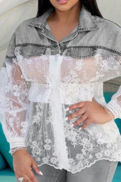 Denim Patchwork Oriental Mesh Floral Embroidery Lace-Up Blouse 8 Denim Patchwork Oriental Mesh Floral Embroidery Lace-Up Blouse -Clothing Outlet Store H22091245 BK 1 ba10beff 217d 4a66 b4bd 2adb0cddc753