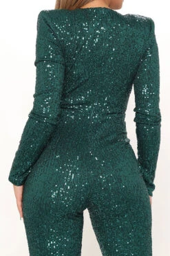 Sequined Glittery Deep V Neck Jumpsuit -Clothing Outlet Store H22091284 GR 2