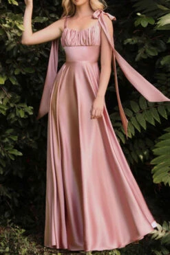 Solid Color Elegant Tie Strap Cross Back Maxi Dress