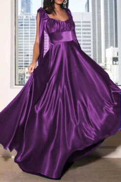 Solid Color Elegant Tie Strap Cross Back Maxi Dress -Clothing Outlet Store H22092903 PU 1