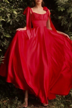 Solid Color Elegant Tie Strap Cross Back Maxi Dress -Clothing Outlet Store H22092903 RE 1