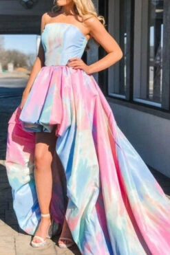 Rainbow Tie Dye Sweet Strappy Back High Low Maxi Dress