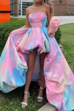 Rainbow Tie Dye Sweet Strappy Back High Low Maxi Dress -Clothing Outlet Store H22092911 RT 3