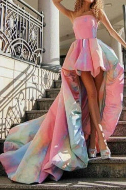 Rainbow Tie Dye Sweet Strappy Back High Low Maxi Dress -Clothing Outlet Store H22092911 RT 4