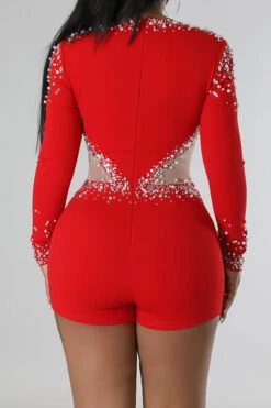 Beaded & Rhinestone Decor Luxe Irregular Romper -Clothing Outlet Store H22092996 RE 6